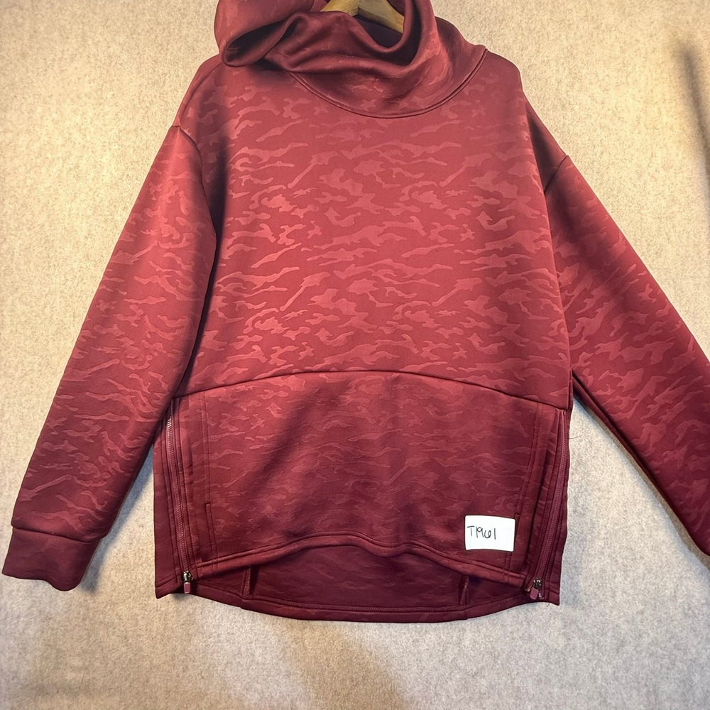 Fabletics Womens Burgundy Camo Funnel Neck Hoodie Side Zip Pullover Maroon Sz M